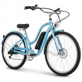 Huffy Parkside 27.5-inch 7-Speed Women's Electric Bike with Throttle, Blue, by Huffy, 36V, 350W, UL 2849 compliant