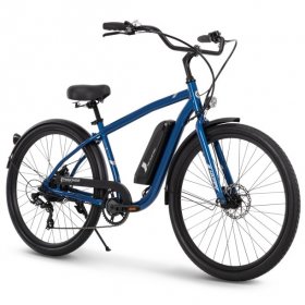 Huffy Parkside 27.5 in. 7-Speed Men's Electric Bike with Throttle, Blue, 36V, 350W, UL 2849 compliant